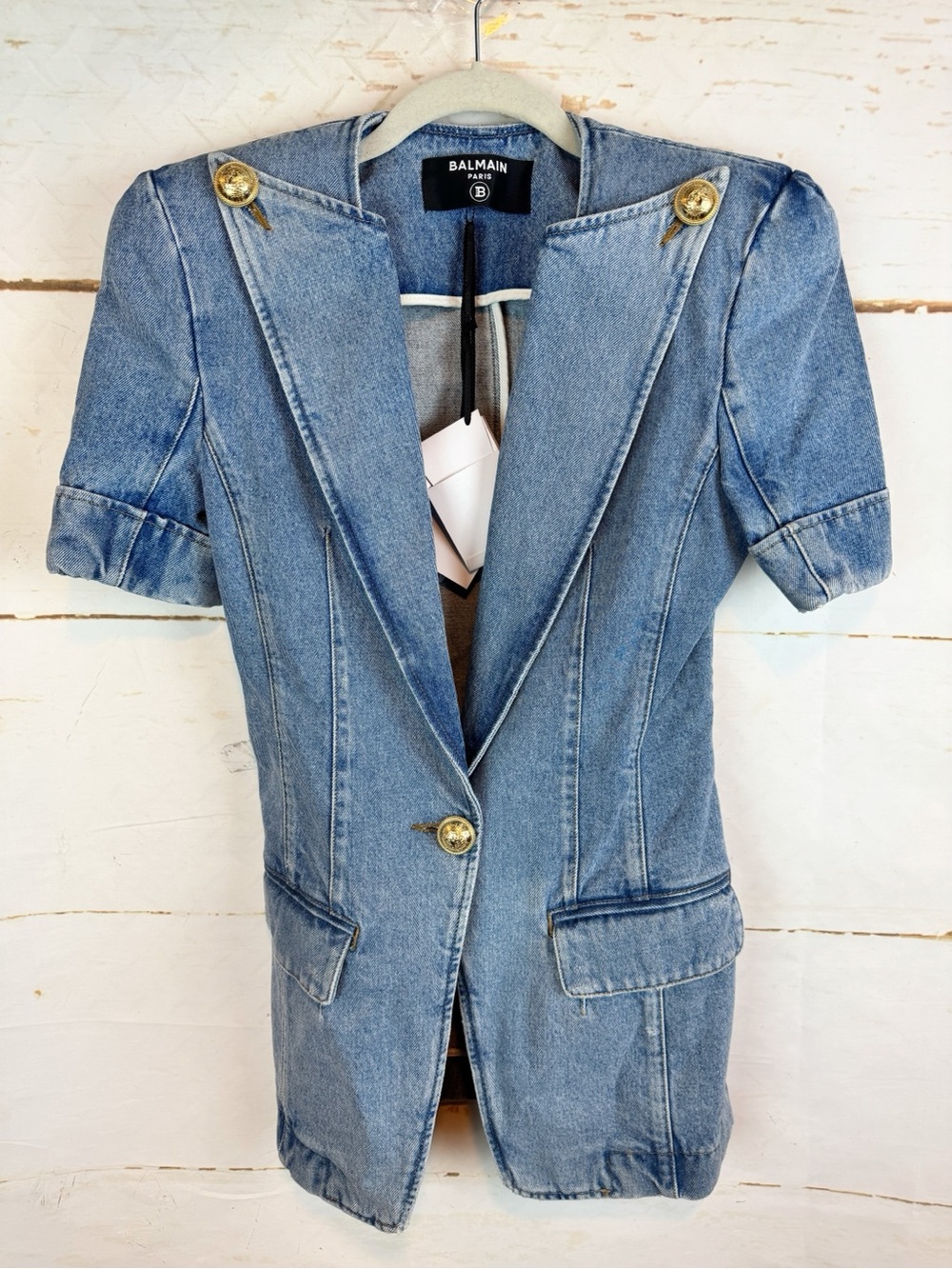 Balmain | Denim Short Sleeve Jacket, 4 NWT - Picture 2 of 11